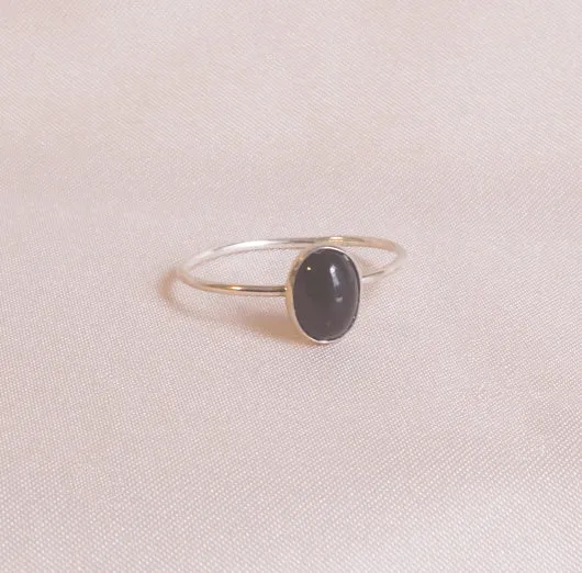 Black Onyx Dainty Oval Minimalist Ring