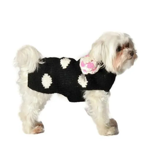 Black Polka Dot Flower Dog Sweater