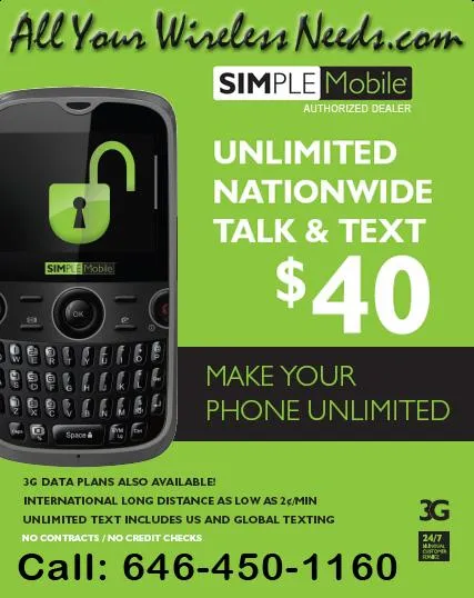 BYOP = Simple Mobile $75/ 3 month Unlimited Talk, Text, Int'l Text & 5 gb Data   Intl Talk   Sim Card  New Number