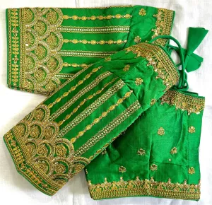 Charming Green Colored Zari And Thread Embroidery Hand Work Ready To Wear Blouse