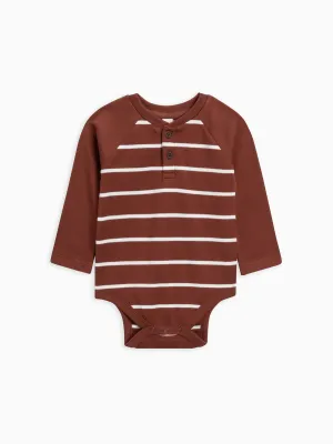 Colored Organics - Lucas Raglan Henley Bodysuit - Albers Stripe/Sumac