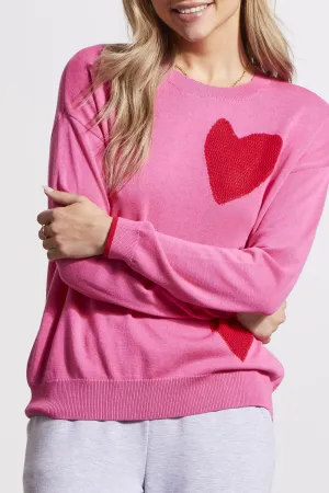 Crew Neck Sweater with Pointelle Hearts