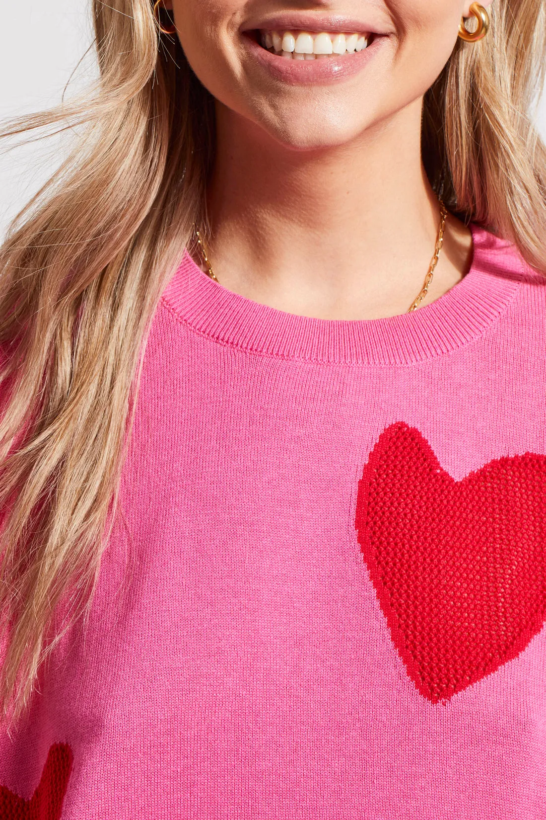 Crew Neck Sweater with Pointelle Hearts