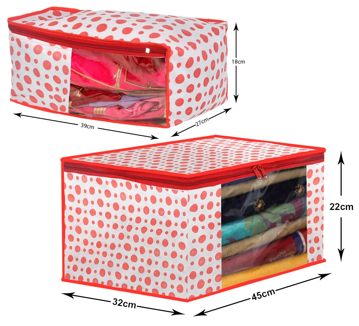 Kuber Industries Dot Printed Foldable, Lightweight Non-Woven Blouse & Saree Cover/Organizer Set With Tranasparent Window- Pack of 2 (Pink)-46KM0471