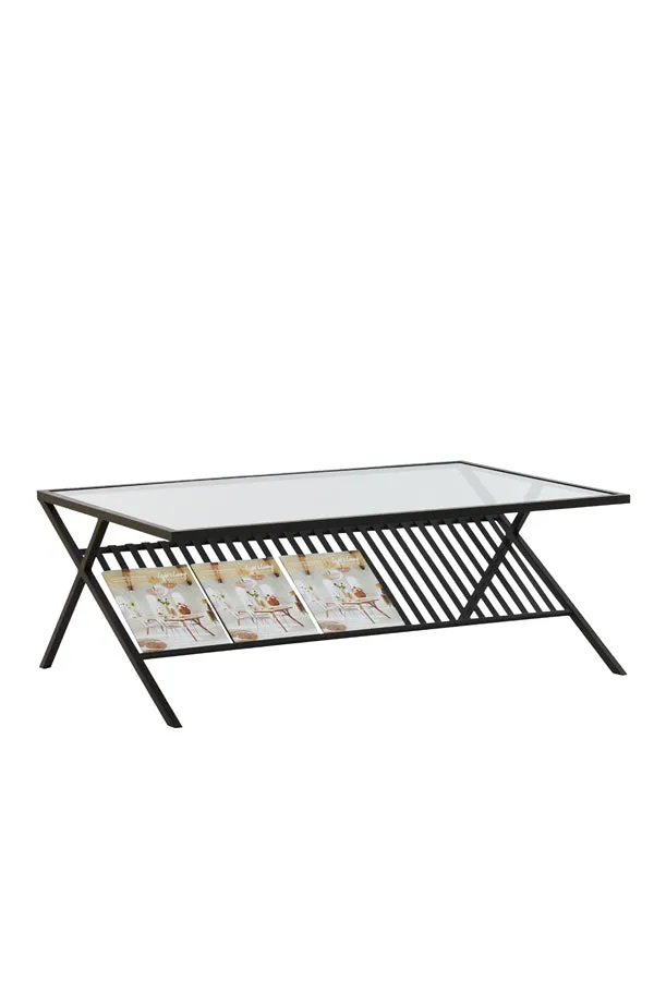 Light & Living Ezra Coffee Table in Clear Glass and Matt Black