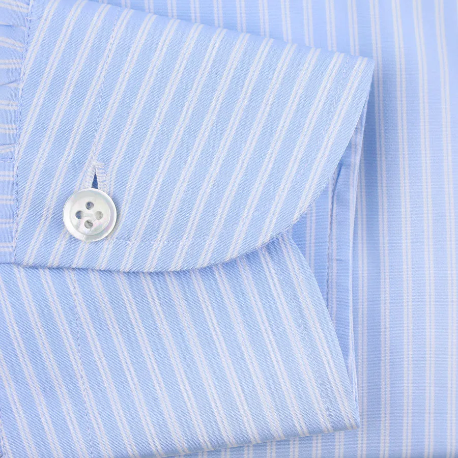 Poplin Semi Spread Shirt - Sky Blue / White - Ticking Stripe