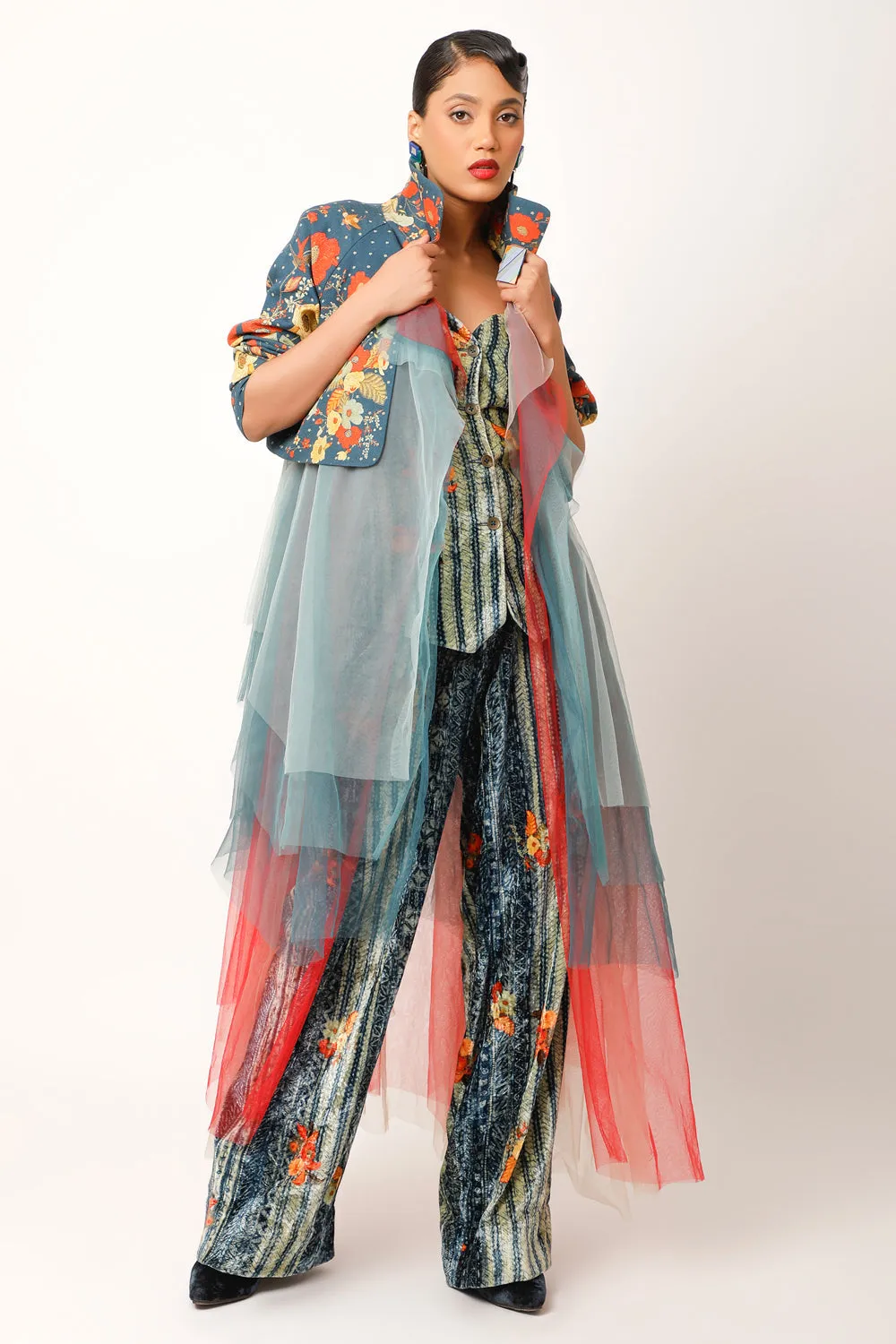 Printed Tulle Trench