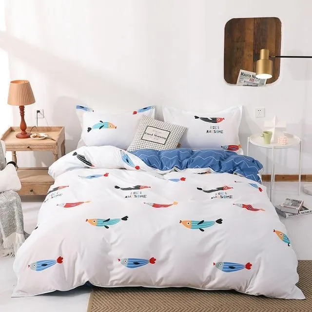 Stripe Leaf Duvet Cover Set Simple Nordic Bedding Set Quilt Cover Bed Sheet King Size Single Double Queen Bed Linens