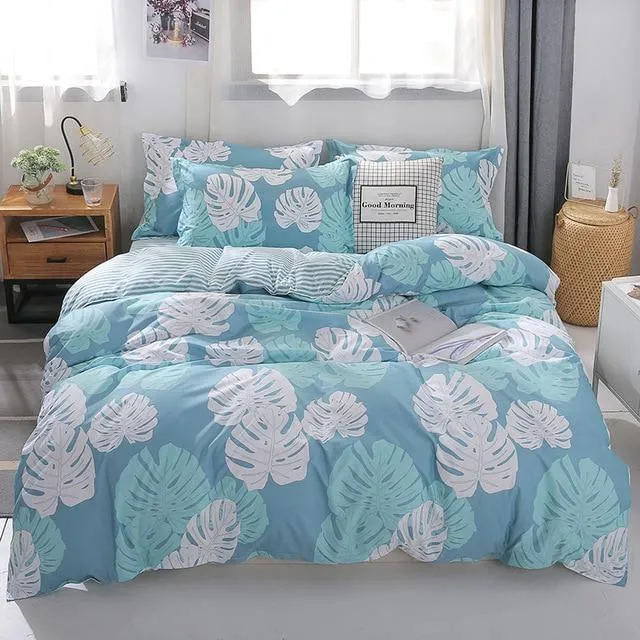 Stripe Leaf Duvet Cover Set Simple Nordic Bedding Set Quilt Cover Bed Sheet King Size Single Double Queen Bed Linens