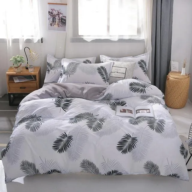 Stripe Leaf Duvet Cover Set Simple Nordic Bedding Set Quilt Cover Bed Sheet King Size Single Double Queen Bed Linens