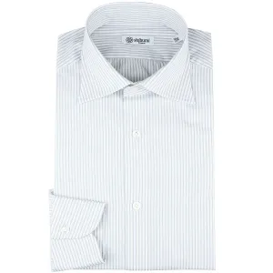 Striped Poplin Semi Spread Shirt - White / Light Grey - Regular Fit