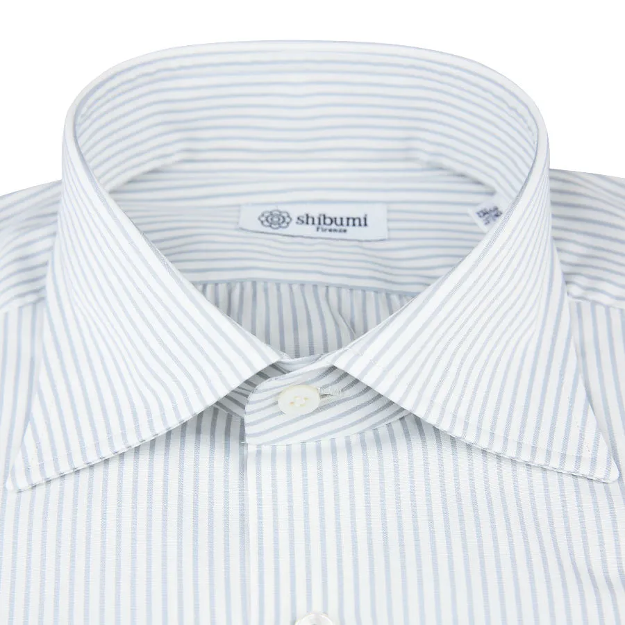 Striped Poplin Semi Spread Shirt - White / Light Grey - Regular Fit