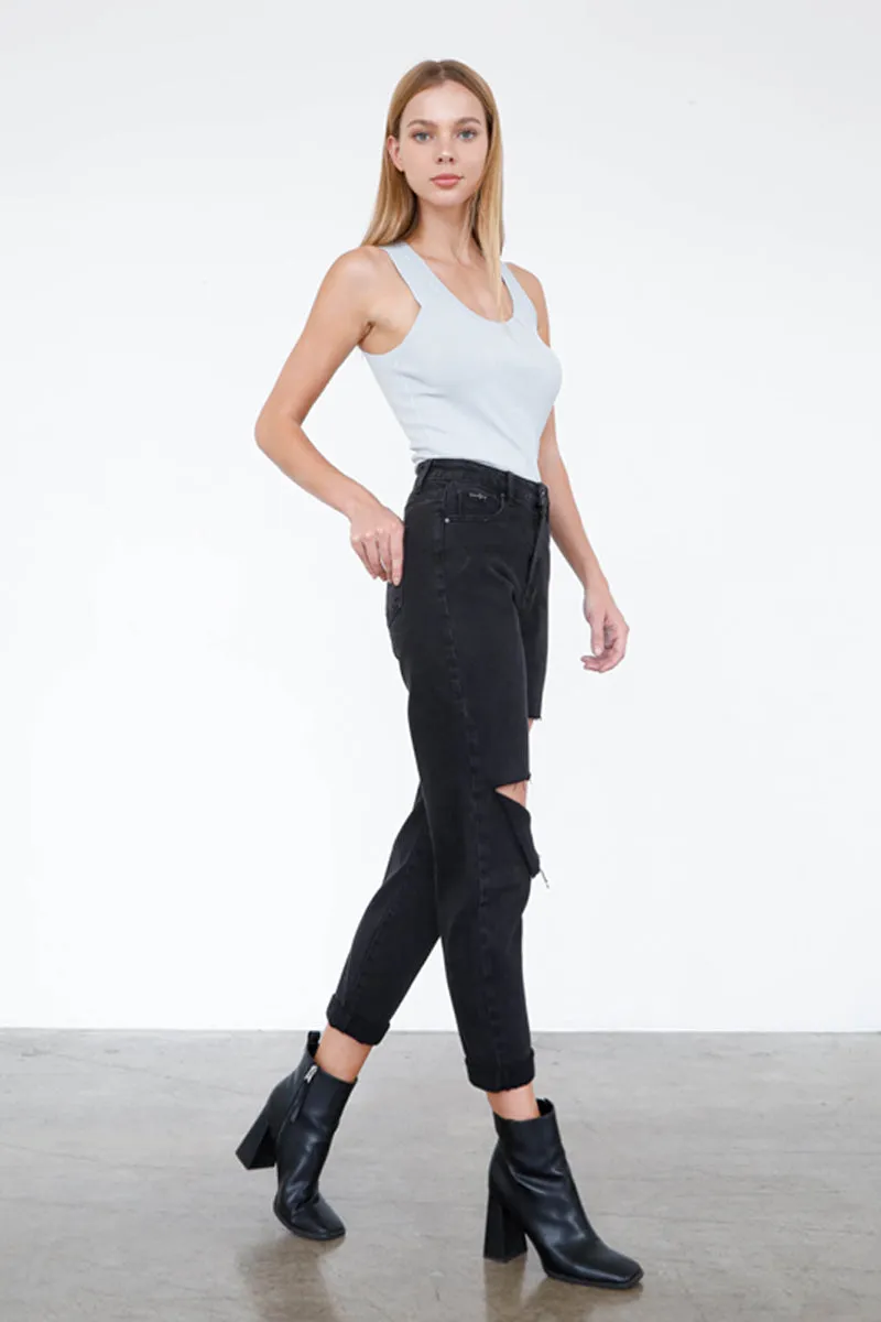 The Sofie Black Denim High Rise Distressed Ankle Jeans