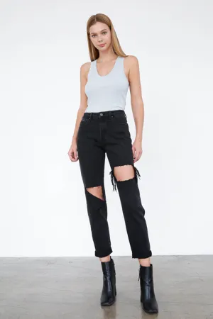 The Sofie Black Denim High Rise Distressed Ankle Jeans