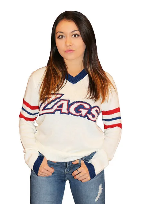 Tribute Gonzaga White With Navy Neck and "Zags" (UNISEX SIZING)