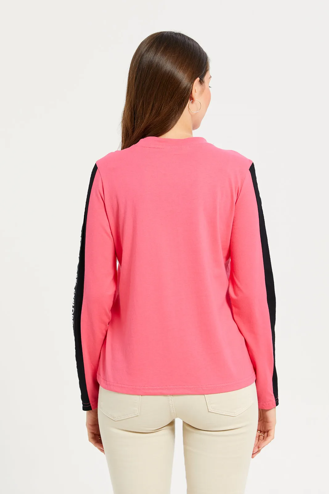 Women Pink Long Sleeves T-shirt