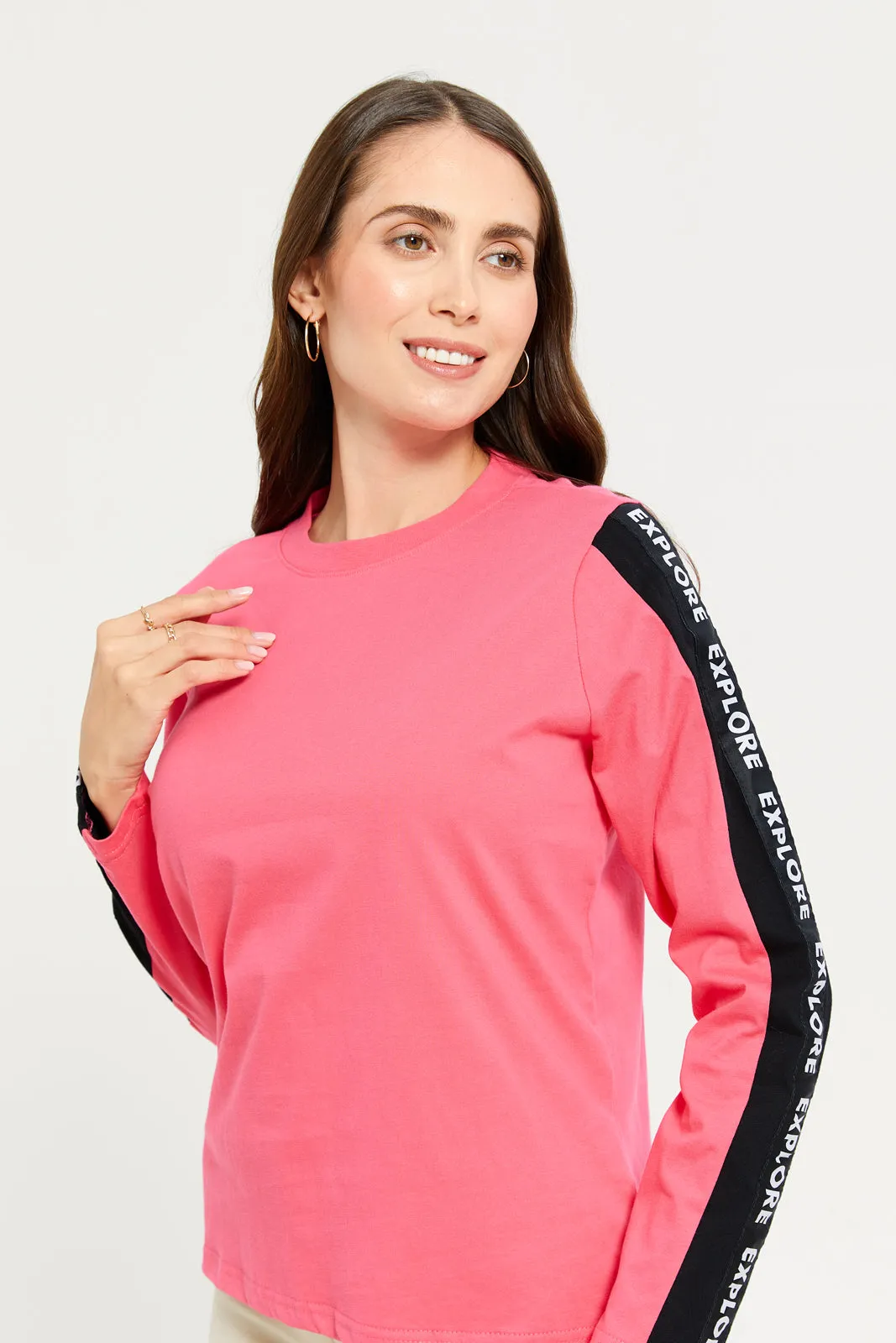 Women Pink Long Sleeves T-shirt